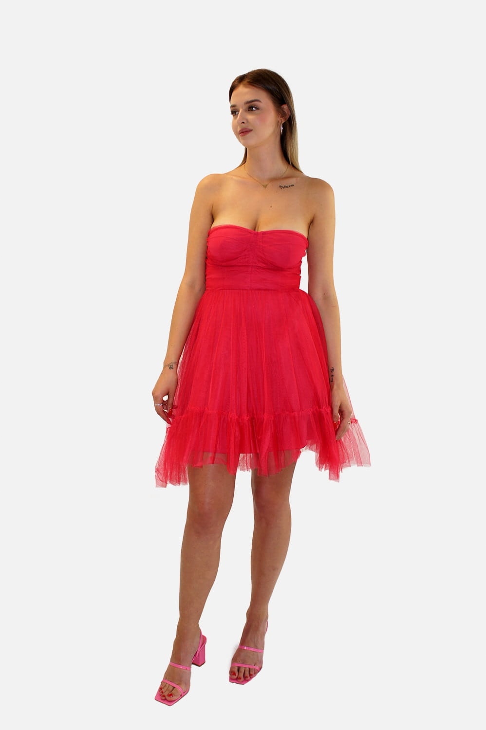 Liu Jo Růžové Tylové Šaty Odhalená Ramena (M)