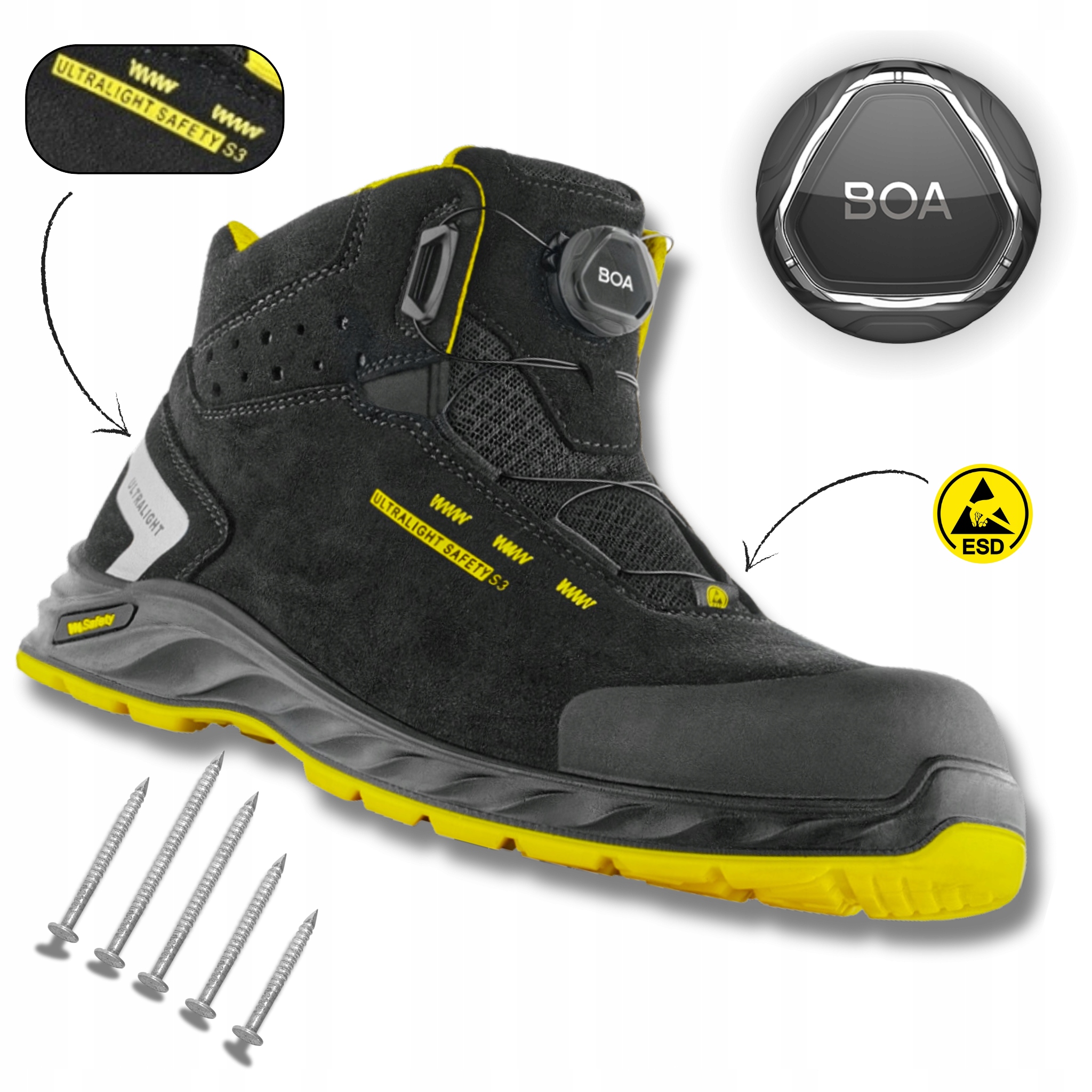 Lehké pracovní boty Bozp Ochranné boty VM Footwear Wisconsin Boa S3 Src