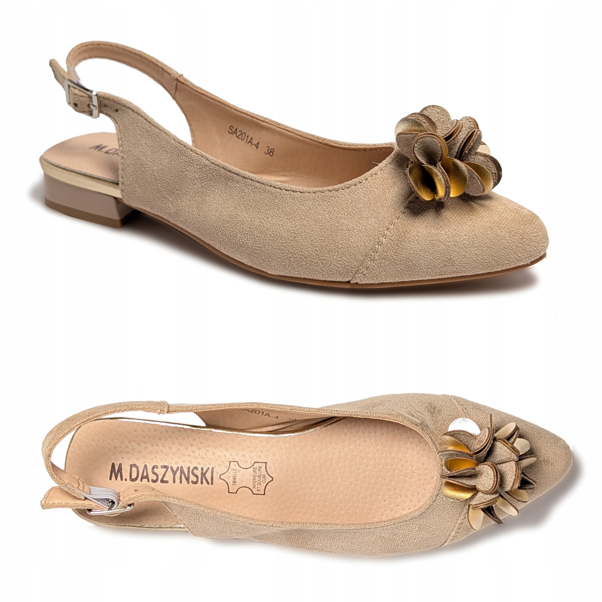 beżowe balerinki z odkrytą piętą Daszyński róża r40