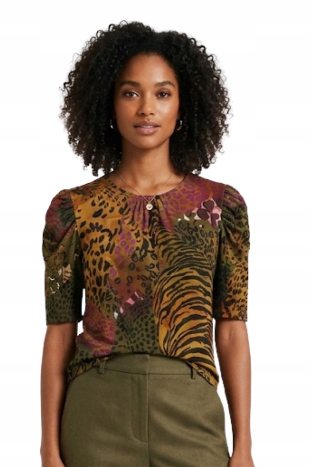 Dámská mikina Desigual vzorovaná panterka s výstřihem, velikost XL