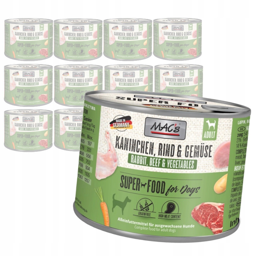 Levně MAC's Dog 12x200g Bezobilné Vlhké Krmivo pro psy Králík Hovězí maso a zelenina