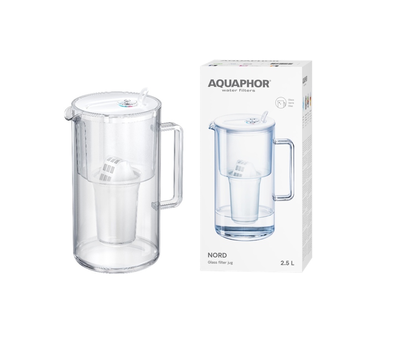 Filtrační konvice skleněná Aquaphor Nord 2,5 l s náplní A5 (350 l), bílá