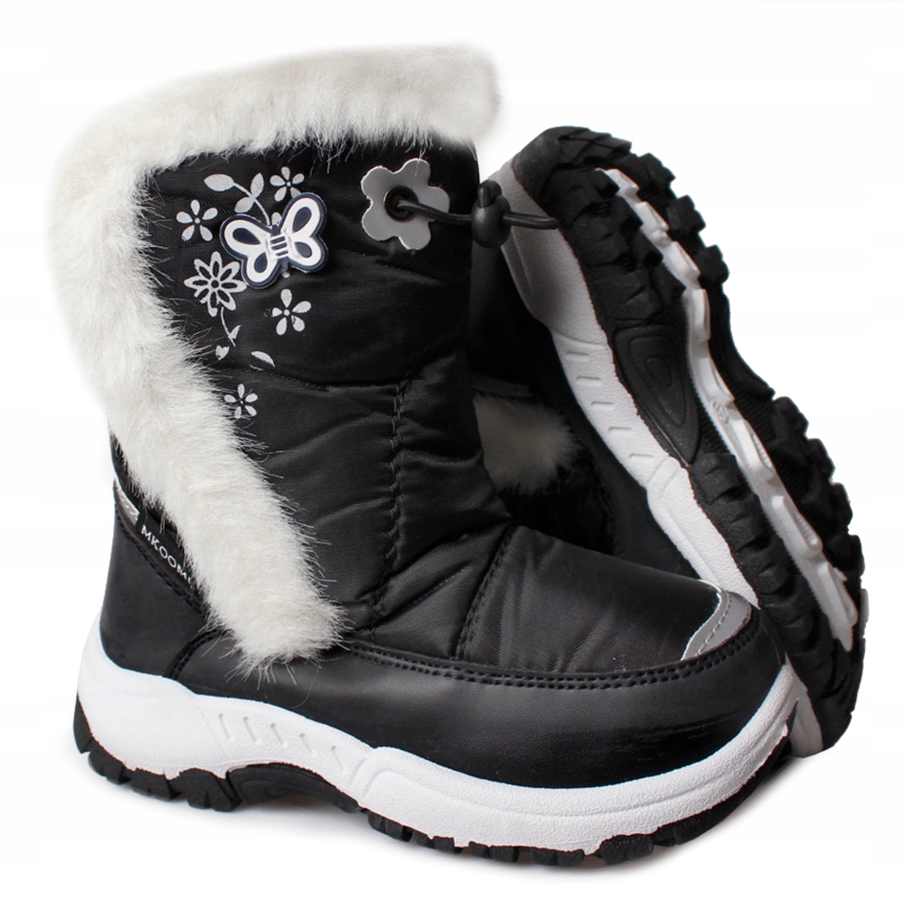 Czarne śniegowce kozaki ciepłe wodoodporne futerko 34