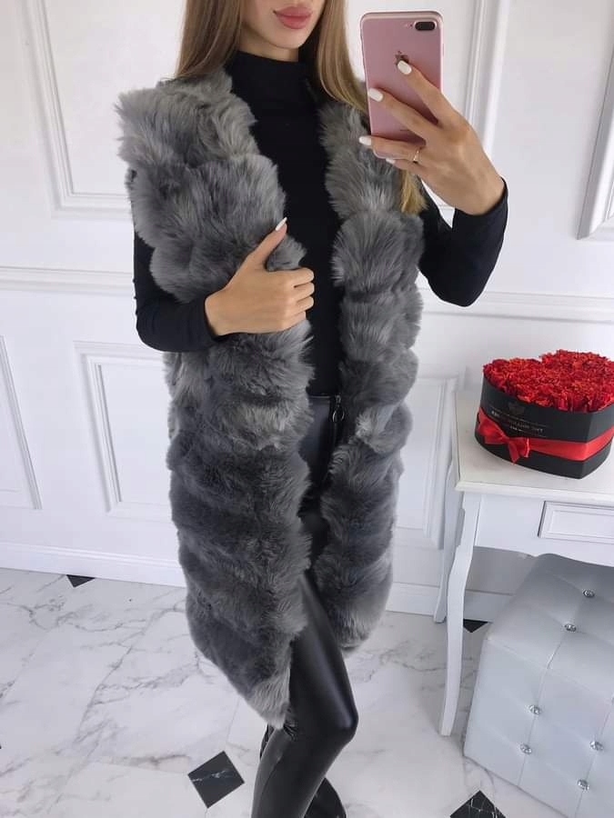 KAMIZELKA FUTRZANA DŁUGA FUTRO SZARA Marka inna