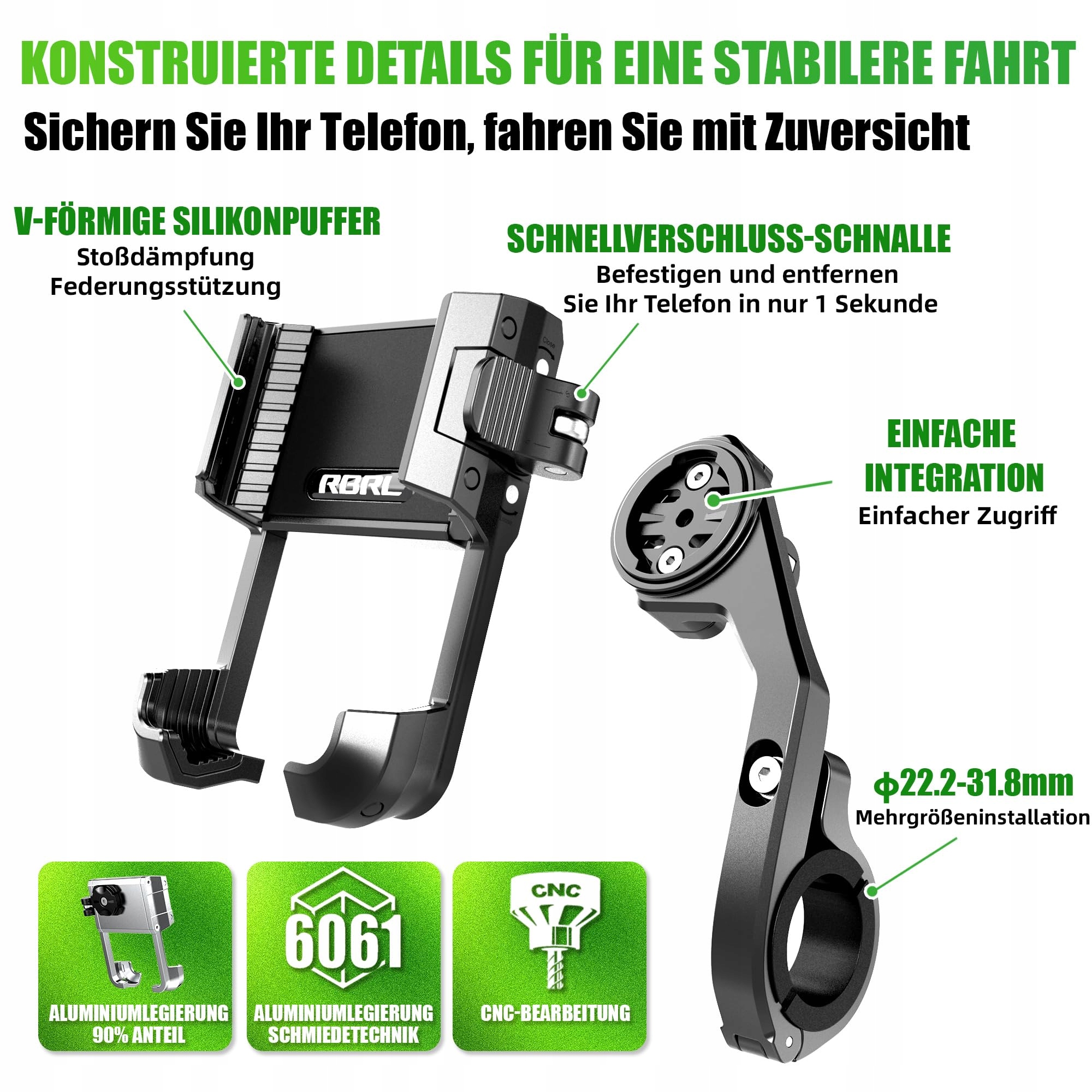 Uchwyt Rowerowy Na Telefon CNC Aluminiowy Antywibracyjny 4 Do 7 Cali RBRL — miniatura 3