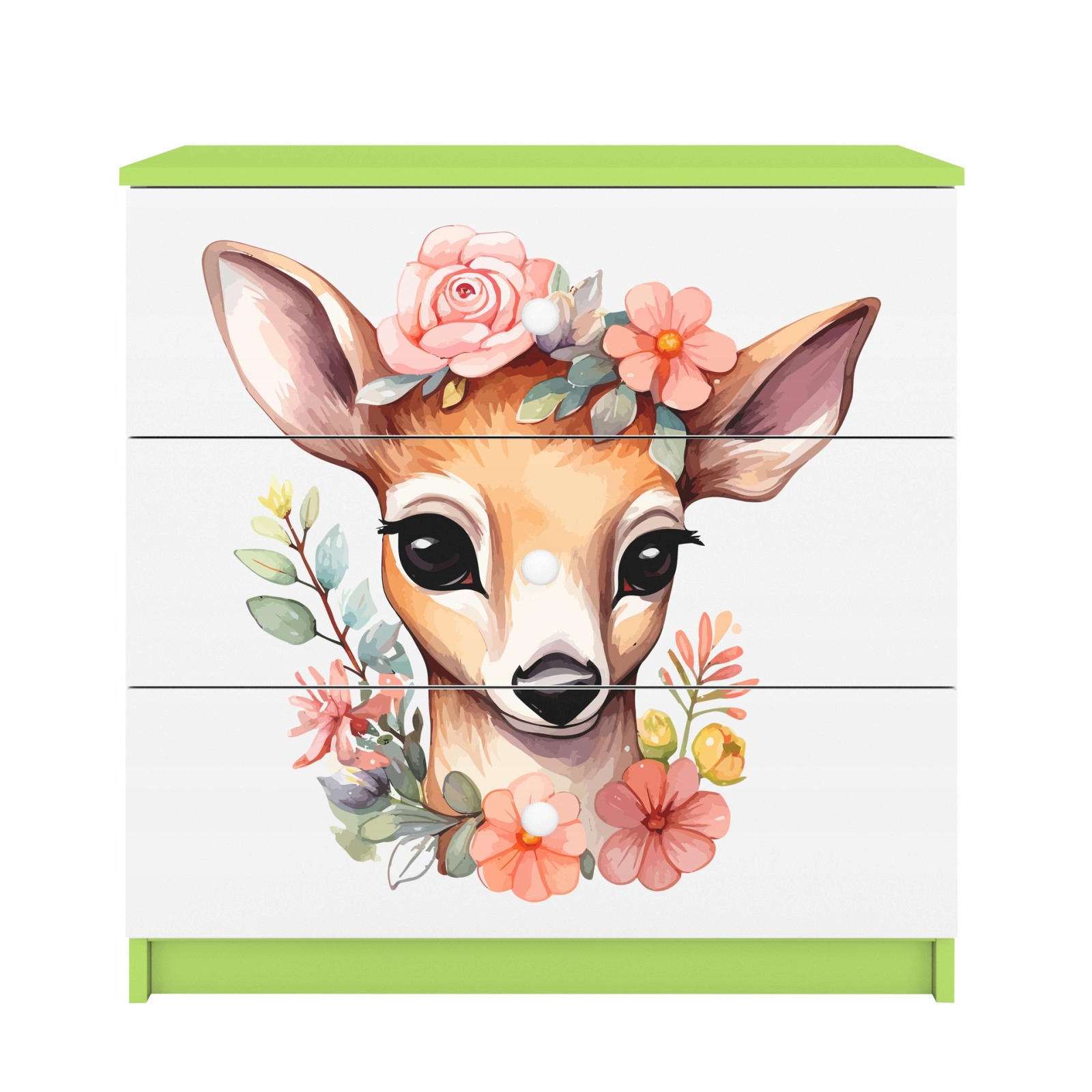Komoda Babydreams s zelenou grafikou Bambi 80 cm