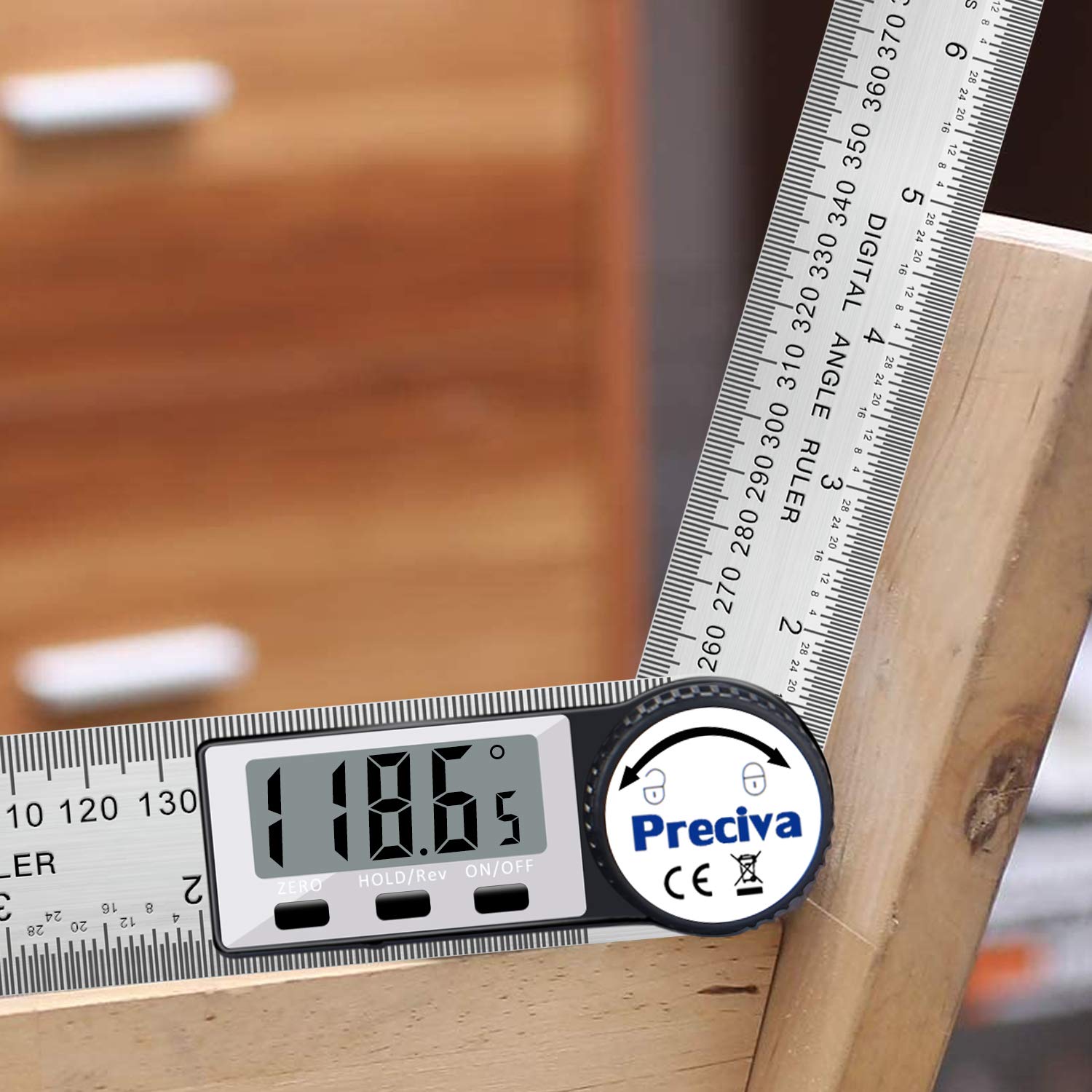PRECIVA Cyfrowy Kątomierz 400mm Stalowy Do Prac Drewnianych i Domowych — miniatura 6