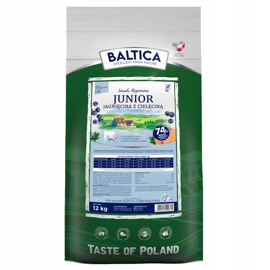 Baltica Junior XL 12 kg Suché Krmivo s jehněčím a telecím masem pro štěňata
