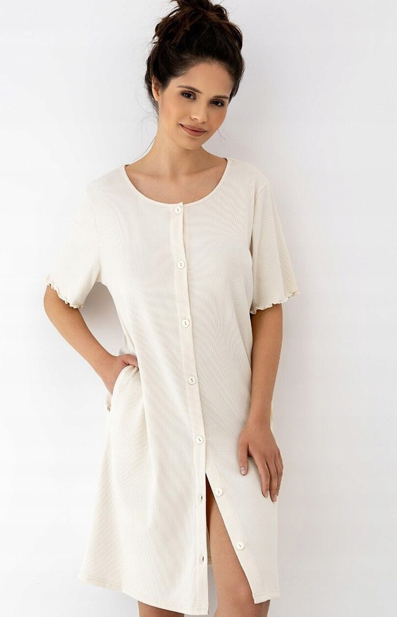 Košile noční košile Sensis Bayla kr/r XS-2XL rozepínací M béžová světlá