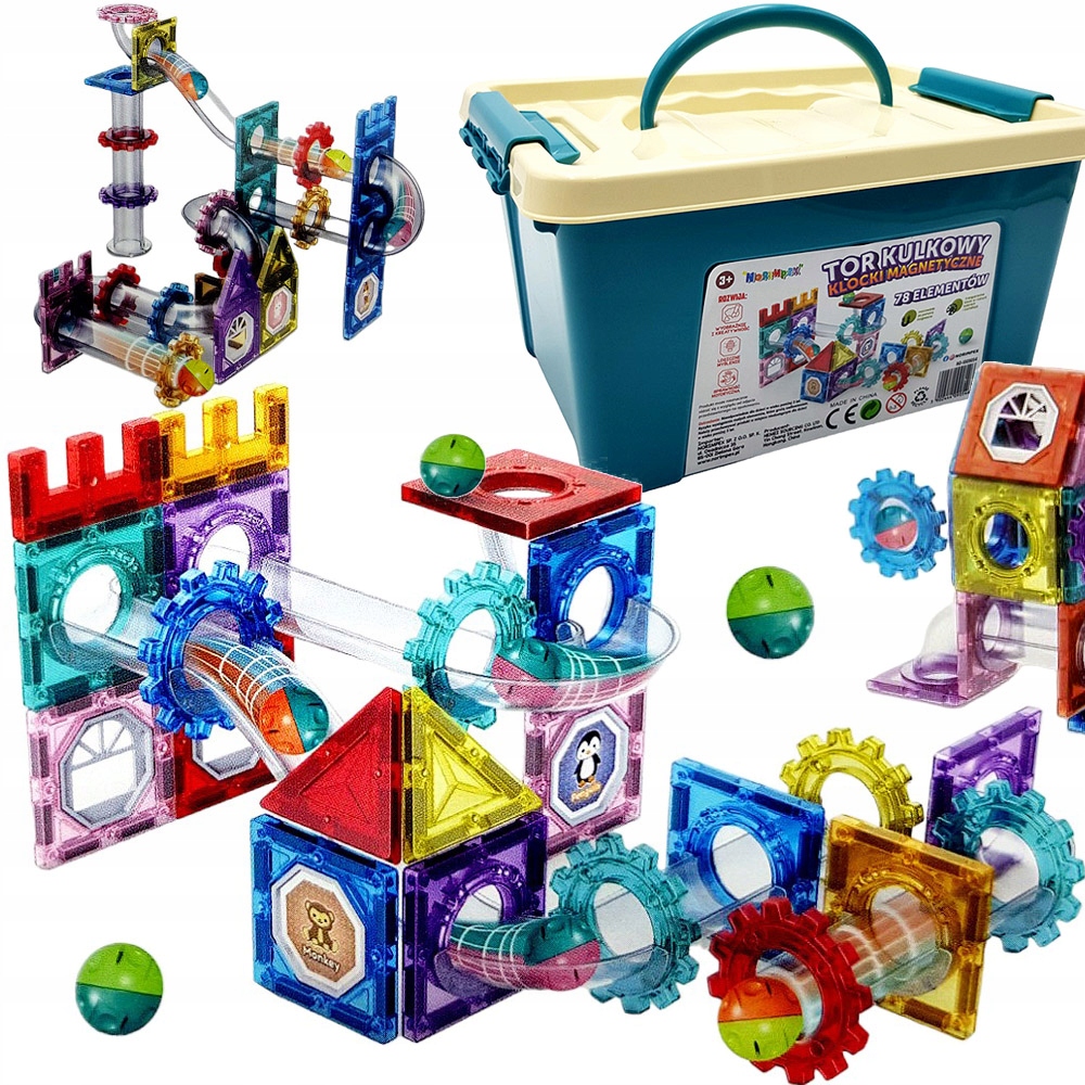 KLOCKI MAGNETYCZNE MIX w PUDEŁKU KULKI+TOR 78 ELE