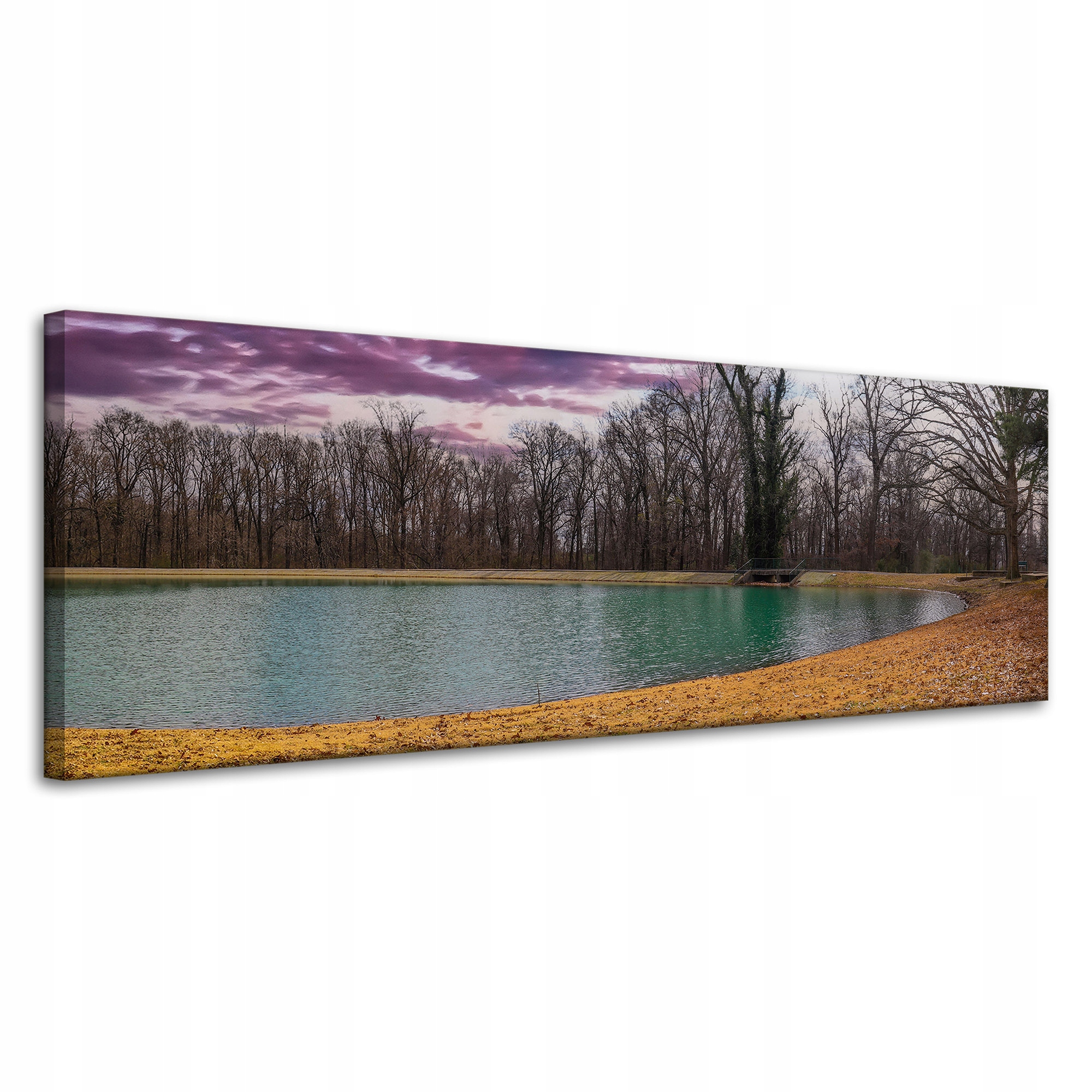 Obraz na plátně Fialové nebe Rybník Stromy Podzim 120x40 cm