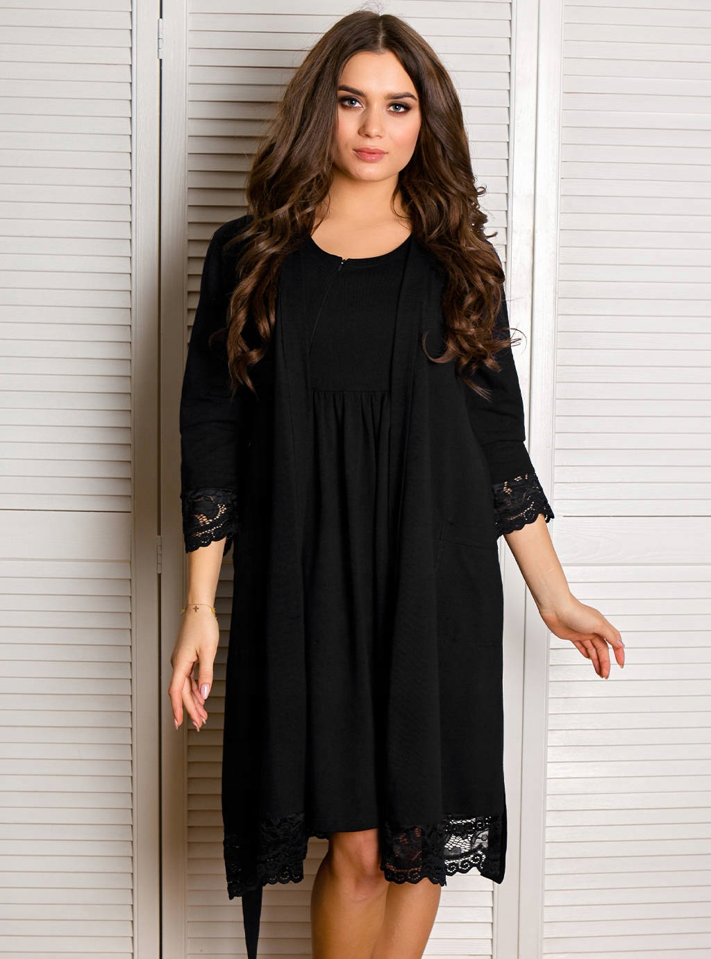 SZLAFROK DAMSKI CIĄŻOWY BAWEŁNIANY PODOMKA KORONKA XXL Wzór dominujący bez wzoru