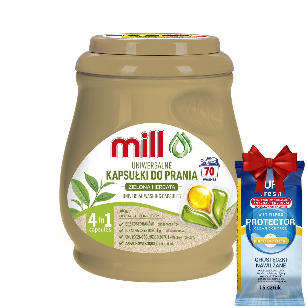 Ecomill Univerzální prací Kapsle Zelený Čaj 70 ks Dárek