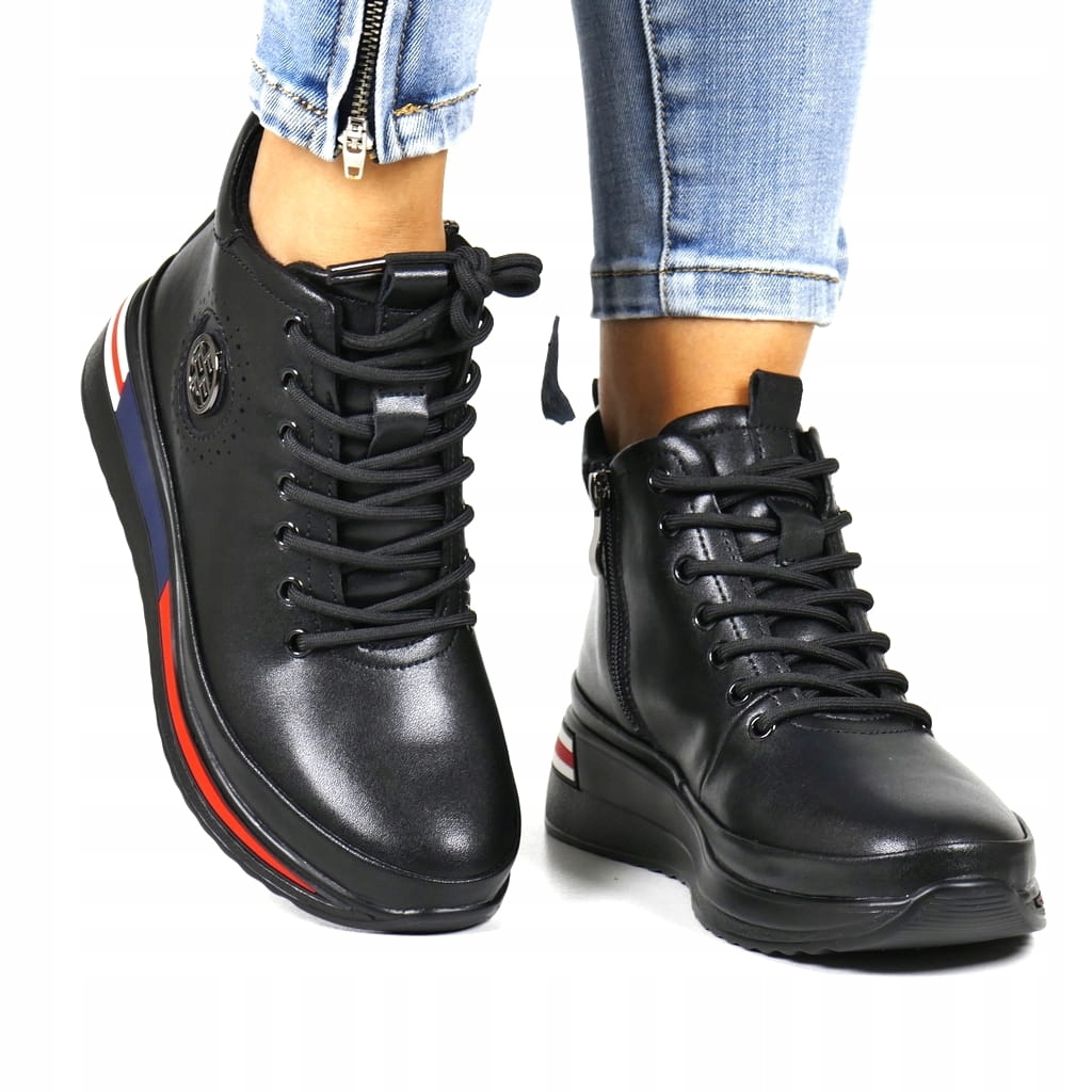 Dámské Kožené Kotníkové Boty Na Klínku Na Platformě Se Zapínáním Na Zip, Černé