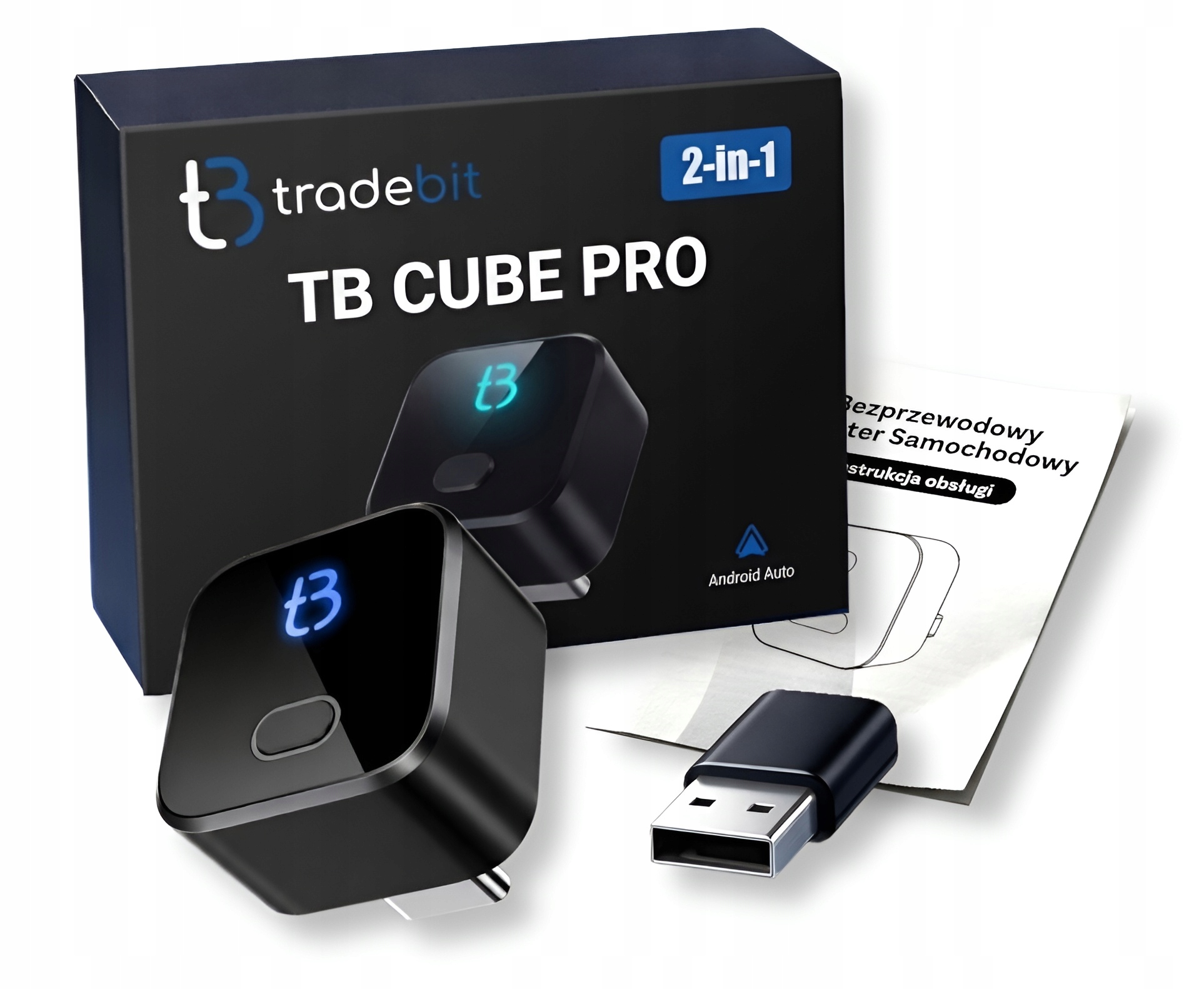 Adaptér do auta Tradebit Tb Cube Pro Usb-c CarPlay Android Auto Černý