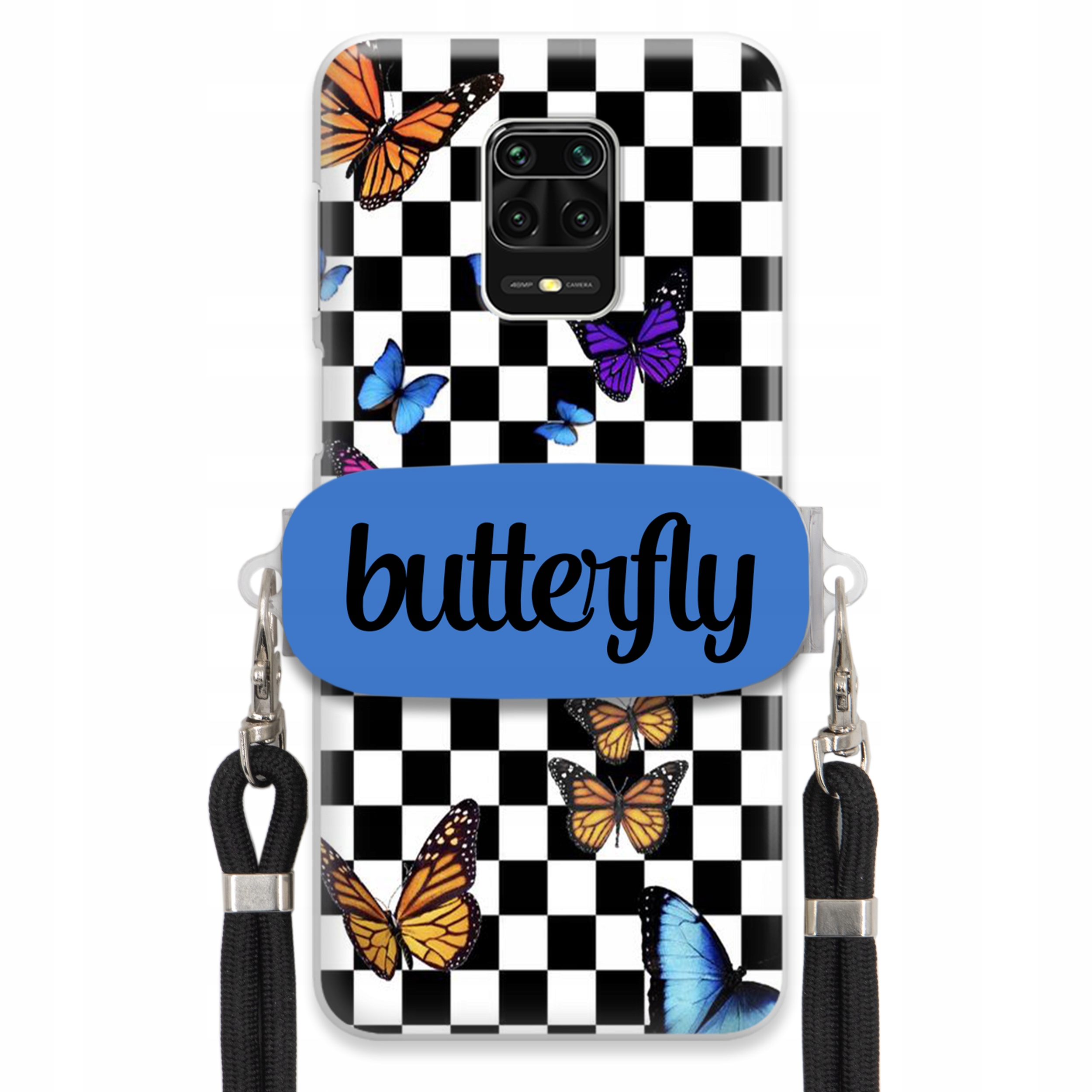 Puzdro Pre Xiaomi Redmi Note 9 Pro Max Case Obdĺžnikový Držiak Na Vodítko Butterfly