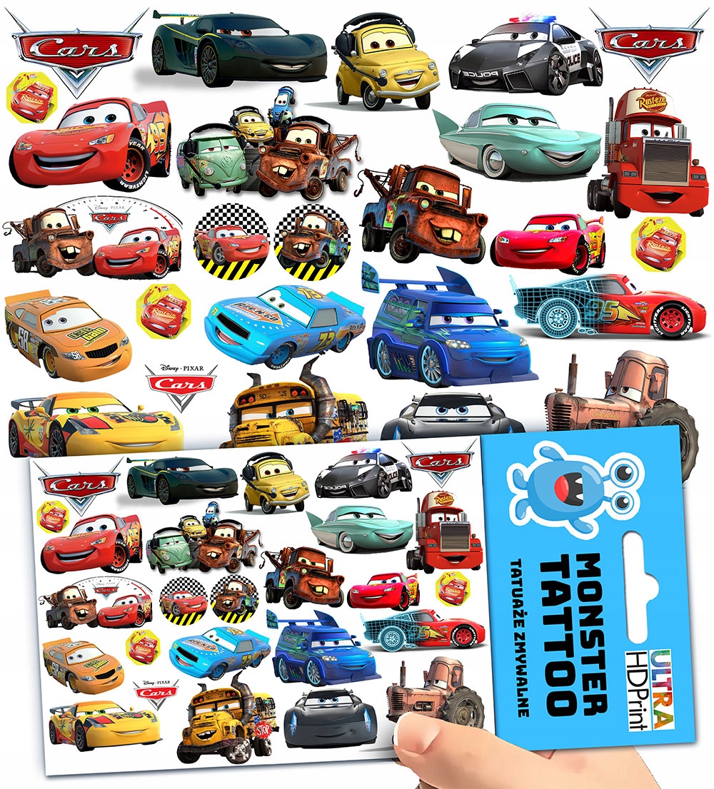 TATUAŻE TYMCZASOWE TYMCZASOWE DLA DZIECI DZIECIĘCE CARS AUTA WZORY ORYGINAL