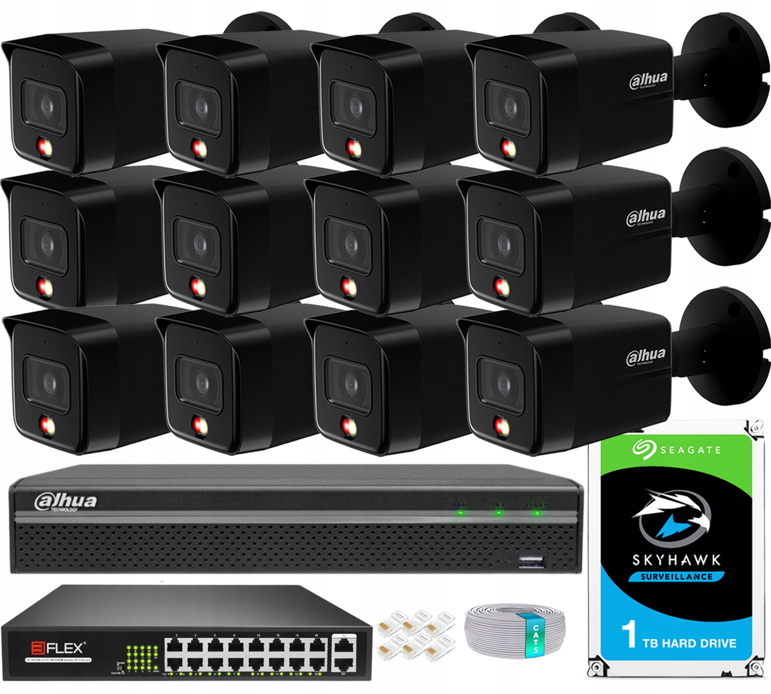 Sada na monitorovanie Dahua 12 kamier 6MPx Deň/Noc Farba Vonkajšia detekcia