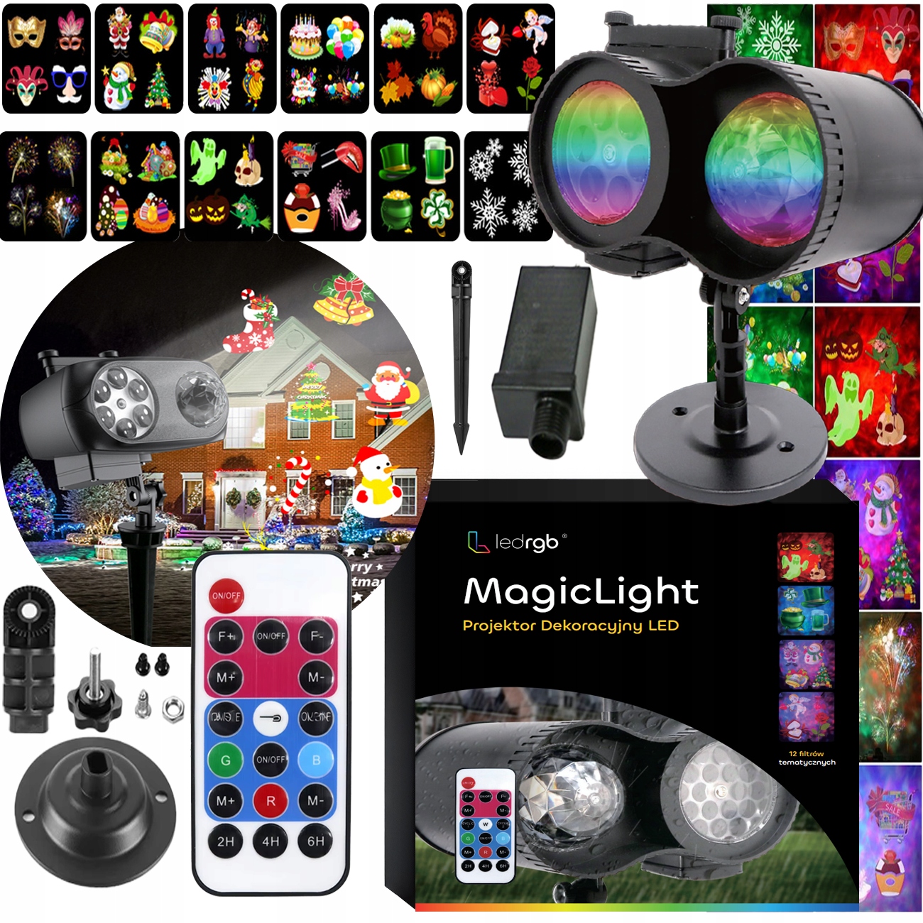 Led Laserový Projektor Pro Domácnost, Nástěnný, 12 Diaplikátů S Ovladačem IP65