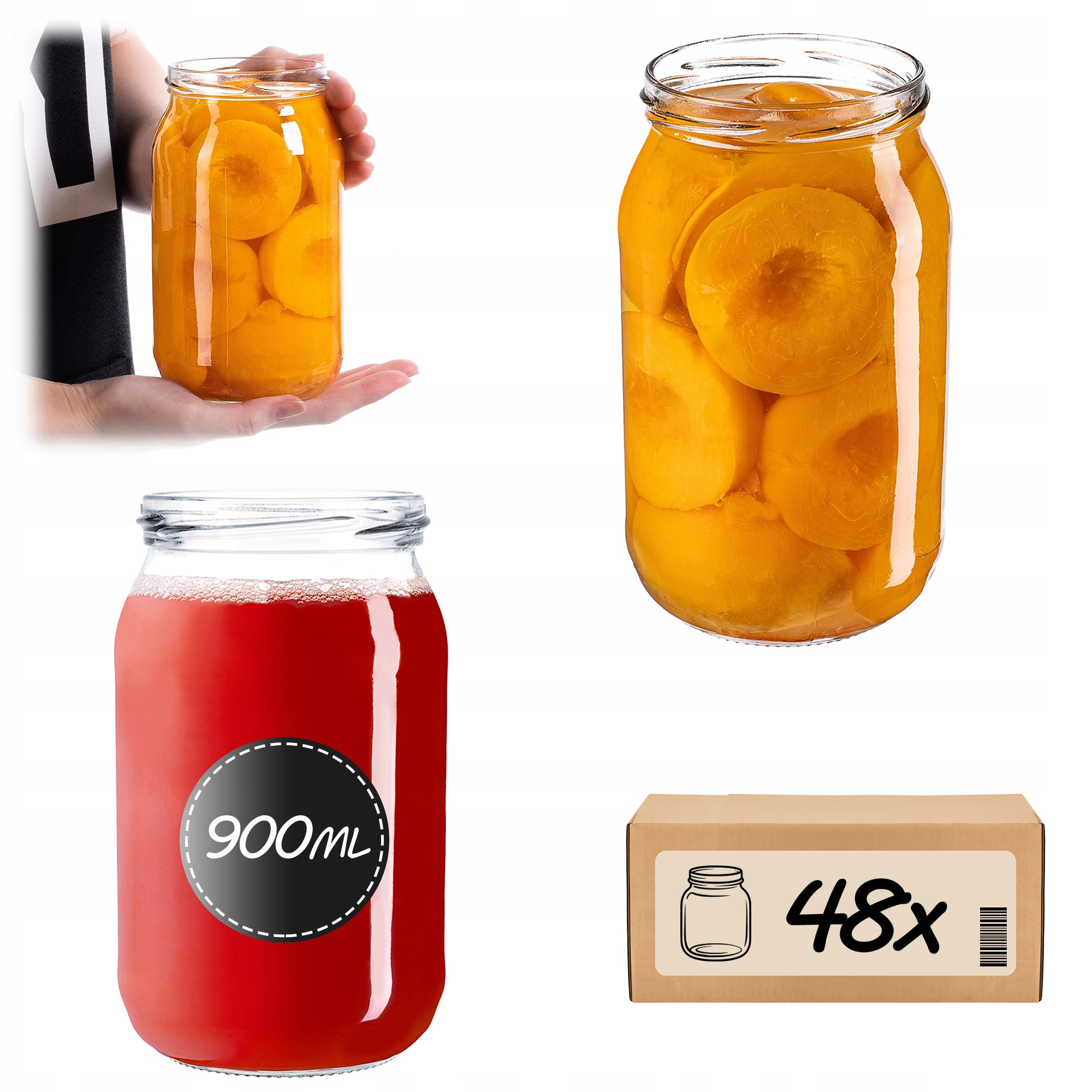 Zavařovací Sklenice 900 ml Sklenice Sklenice Na Zavařeniny Medy Skleněný Džem 0,9 l 48 Ks Fi 82