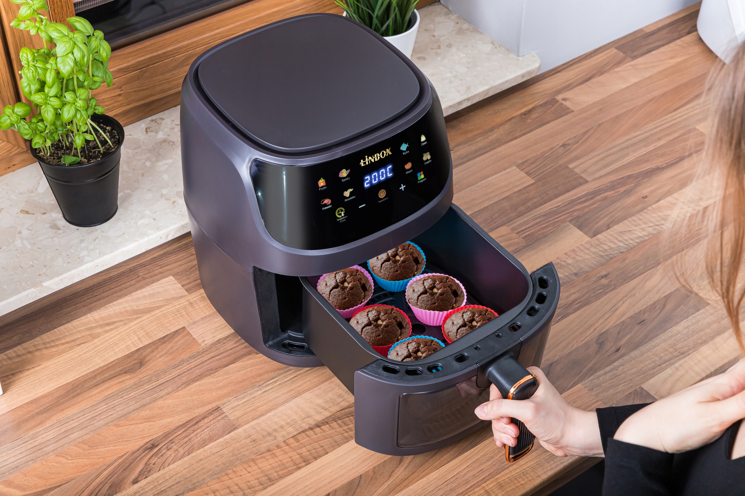 POLSKA FRYTOWNICA BEZTŁUSZCZOWA AIR FRYER 5502 + AKCESORIA Marka Linbox