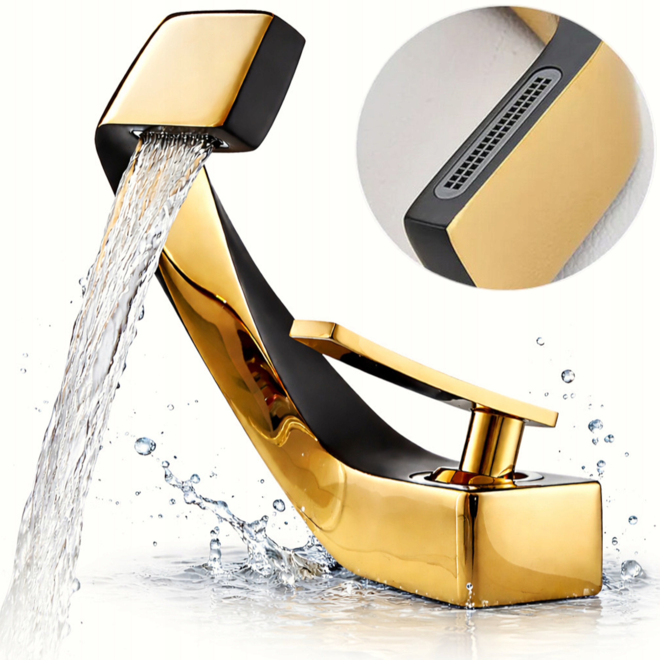 Kúpeľňová umývadlová batéria kuchynská na dosku Kran čierno-zlatá