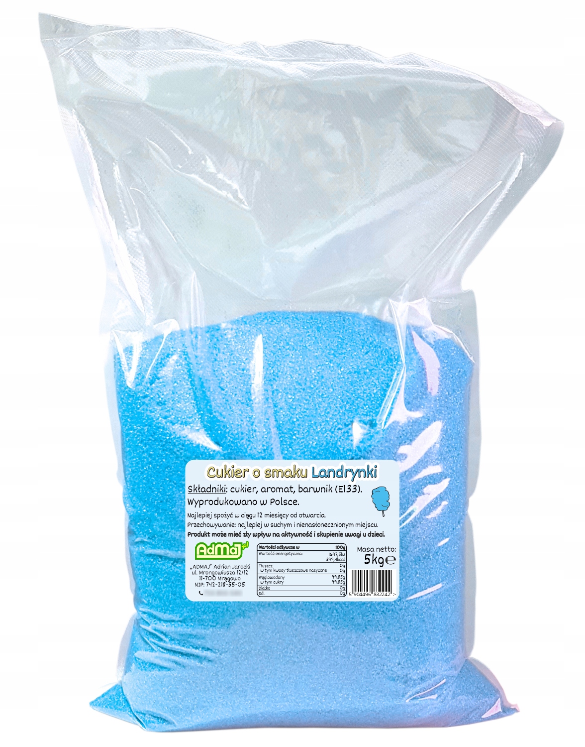 Cukier 5kg Niebieski Landrynka Do Waty Cukrowej Landrynkowy Doypack Suchy Marka AdMaJ