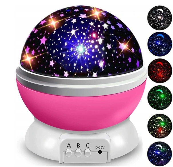 LAMPKA NOCNA LED 2w1 PROJEKTOR GWIAZD OBROTOWA 360 Długość/wysokość 14.7 cm