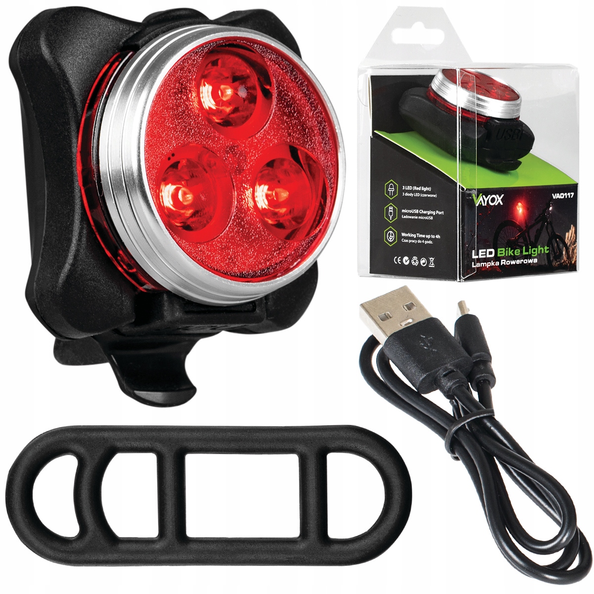 LAMPKA ROWEROWA TYLNA ŚWIATŁO TYŁ LED USB VAYOX Liczba trybów świecenia 5