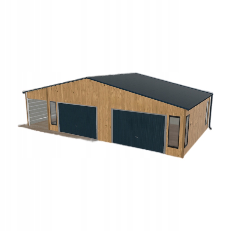 Plechová garáž 8.5 x 5.5 m s přístřeškem Světlý ořech
