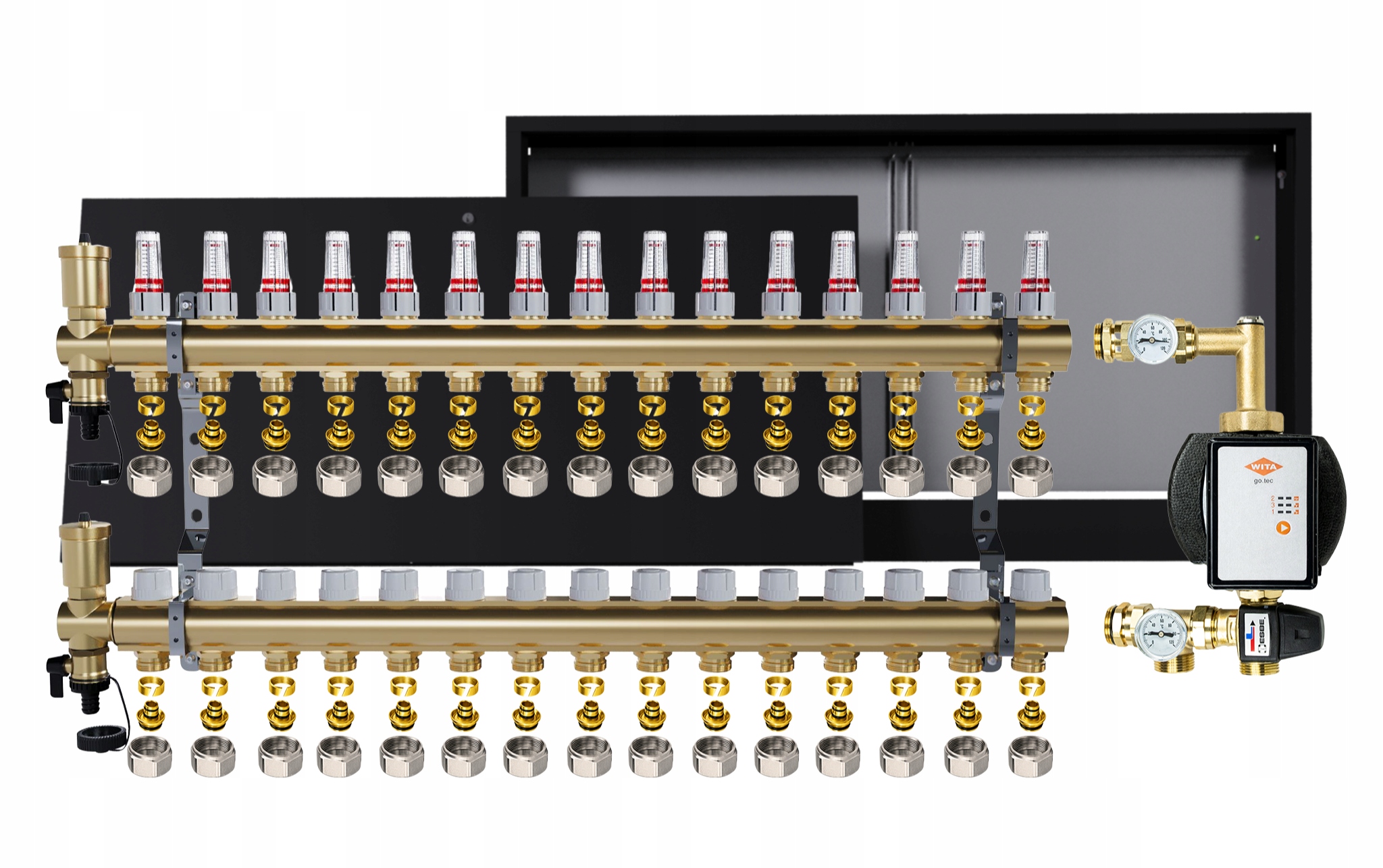 Rozdělovač pro podlahovou krytinu 15 okruhů Nástěnná skříňka Čerpadlo Wita Pex