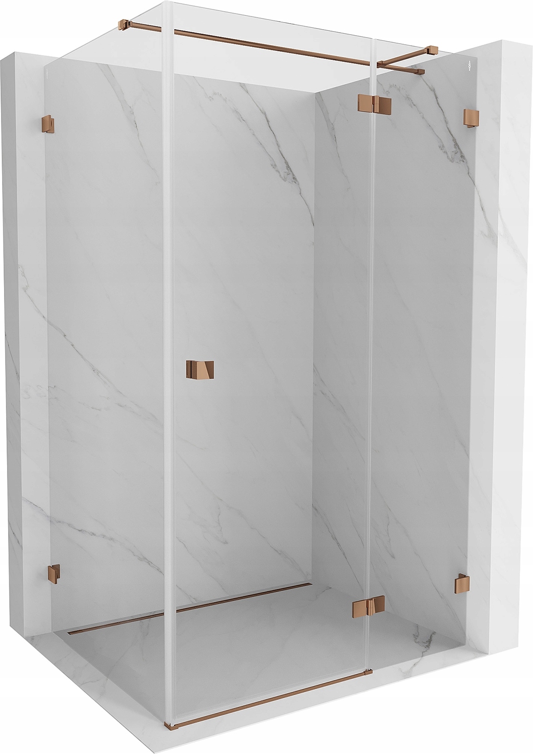 Mexen Lunar T sprchový kout 140x70 cm, růžové zlato, pravý otočný