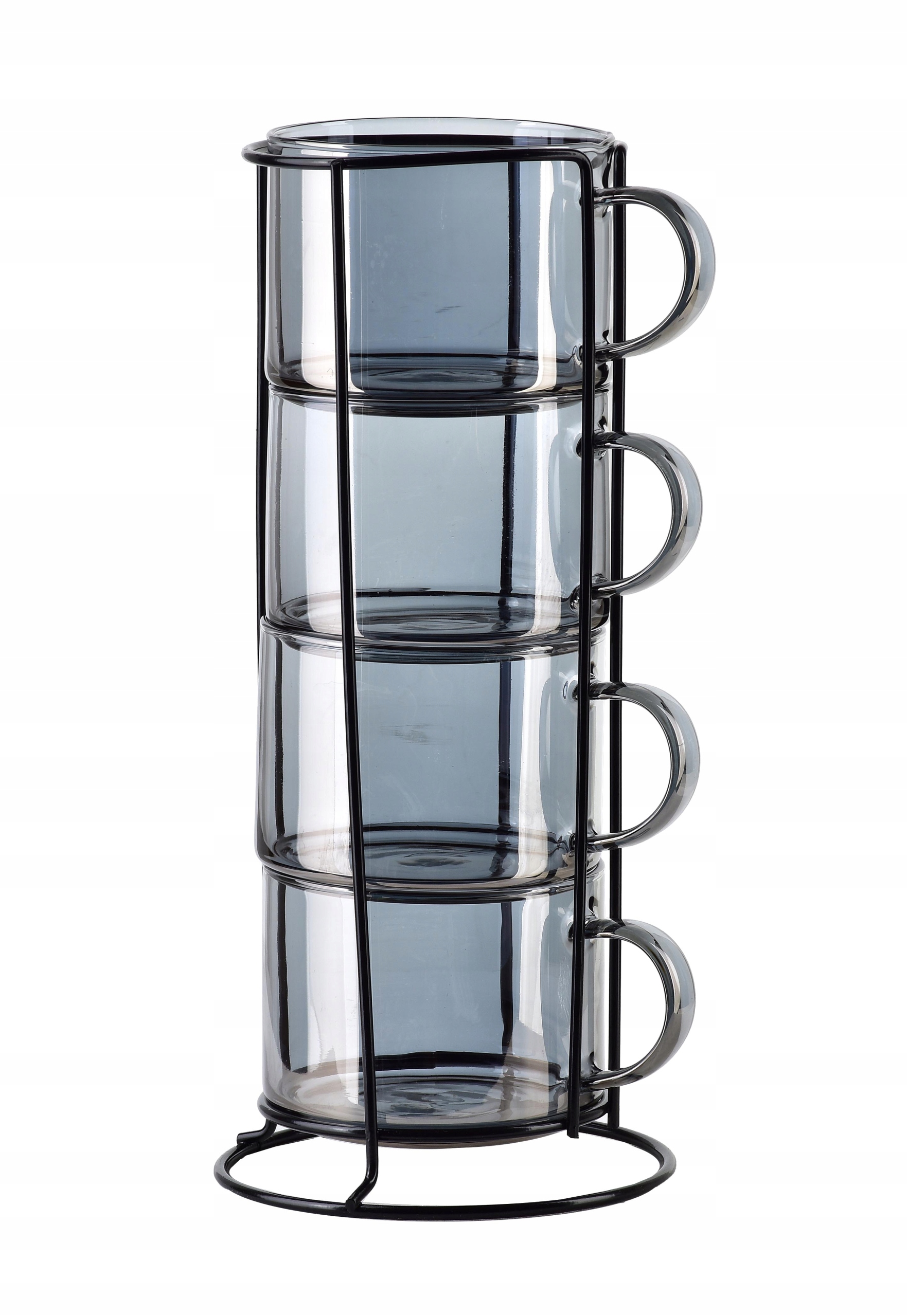 Šálky Na Čajovou Kávu Sada 4 Sklenic 350 ML Petrolejový Stojan Šedý