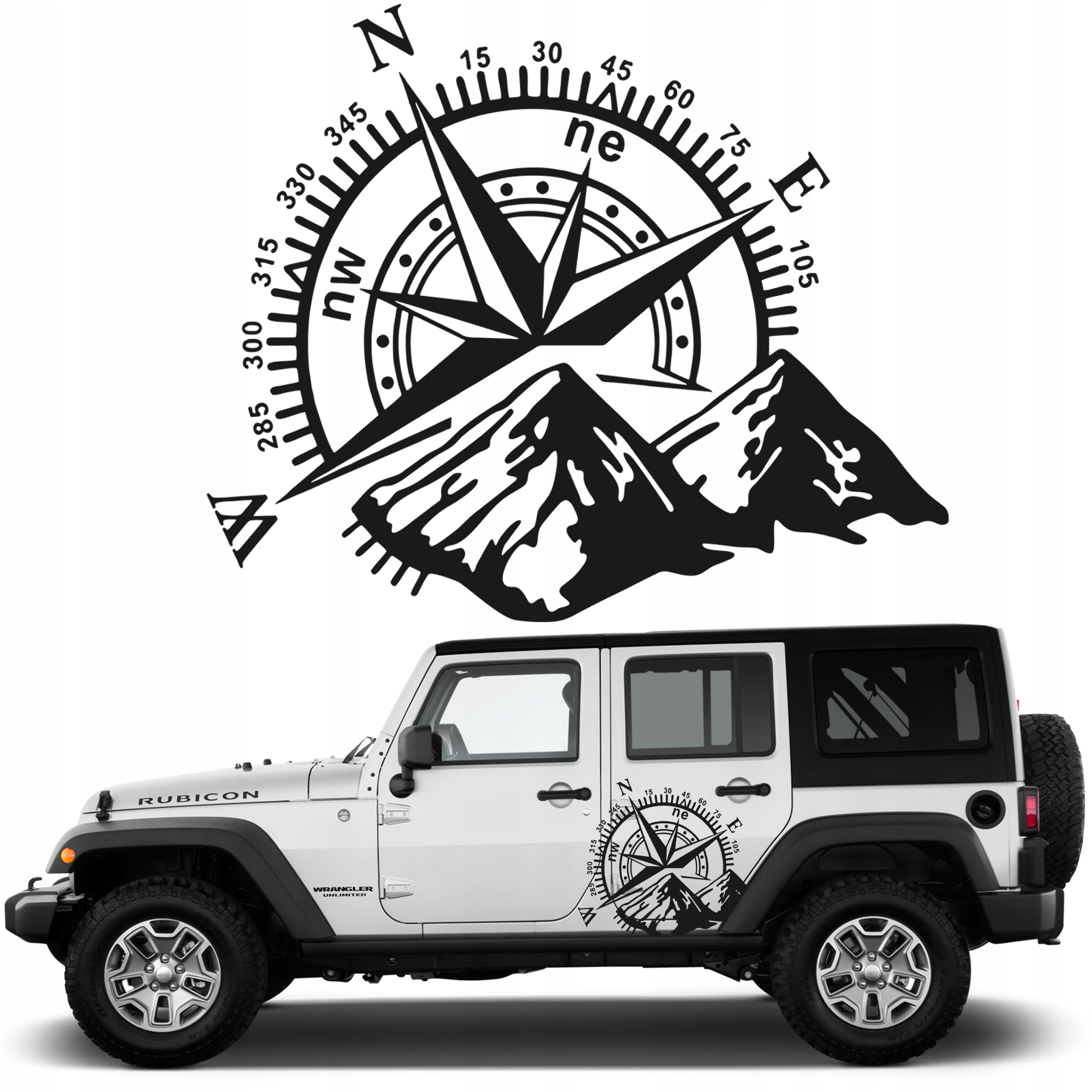 NAKLEJKA na samochód KOMPAS GÓRY OFFROAD 43x36