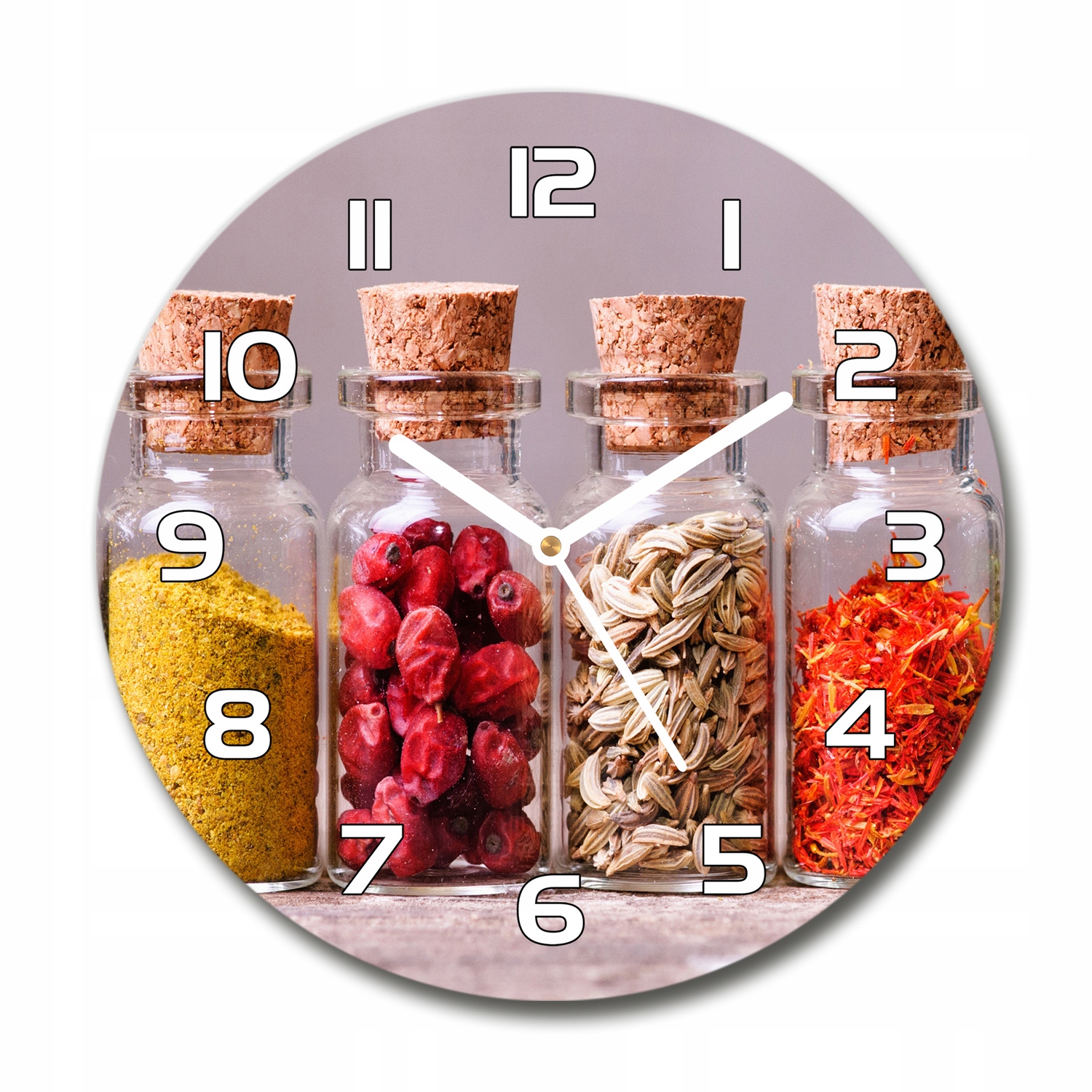 

Zegar szklany okrągły Kolorowe przyprawy fi 30 cm