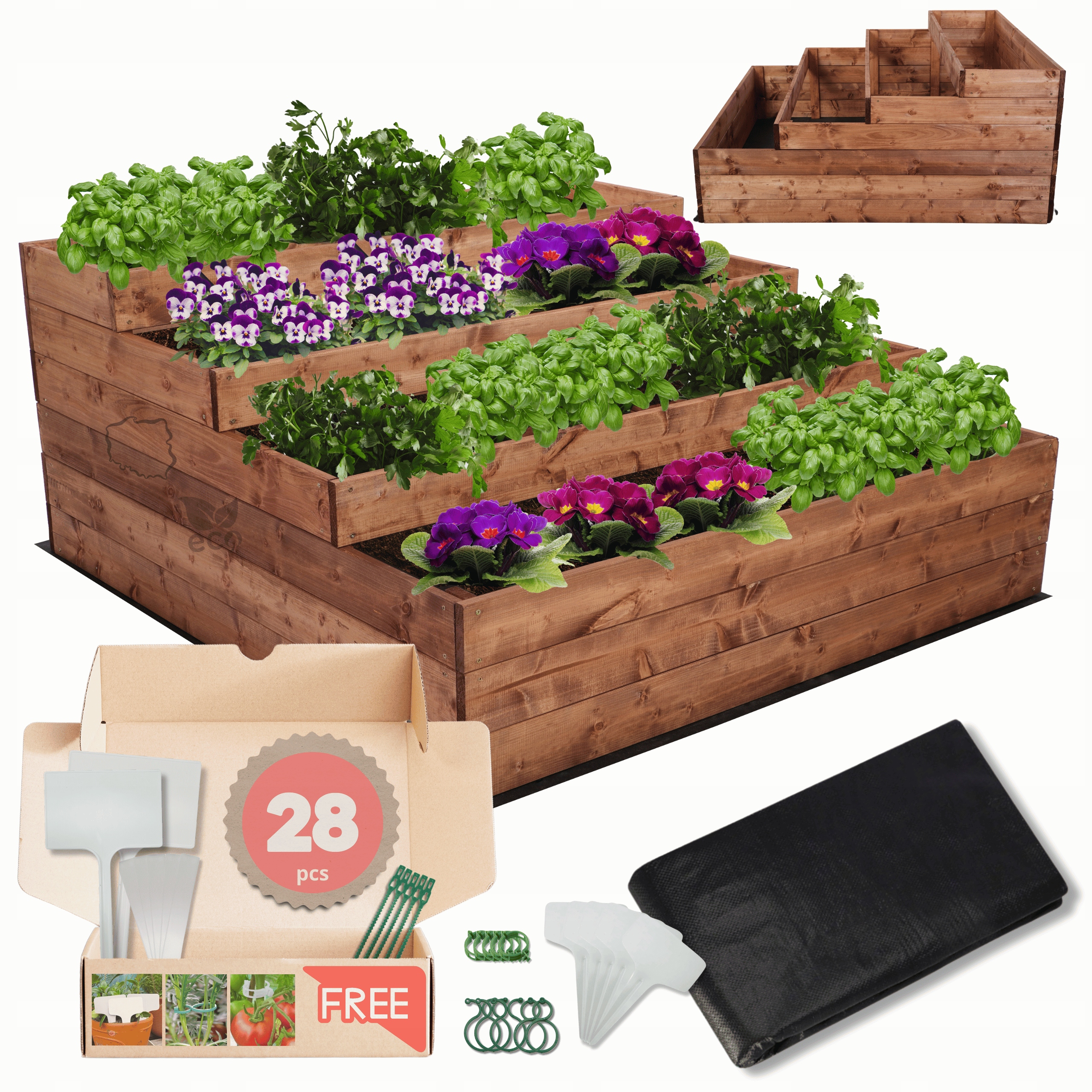 Zeleninový Záhon dřevěná truhla květináč kaskádový záhon impregnace 54x120x120