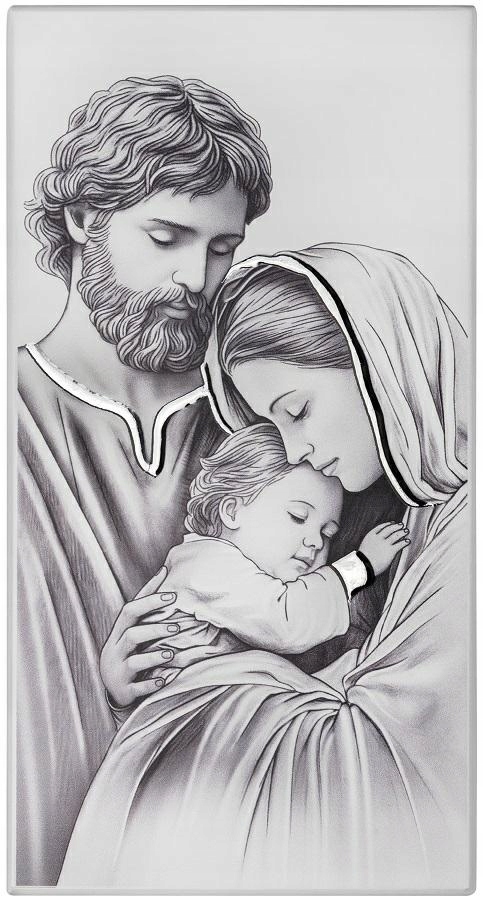 Gravírování Obraz Svatá rodina 22 x 44 cm Malovaný na dřevě Svatba Výročí