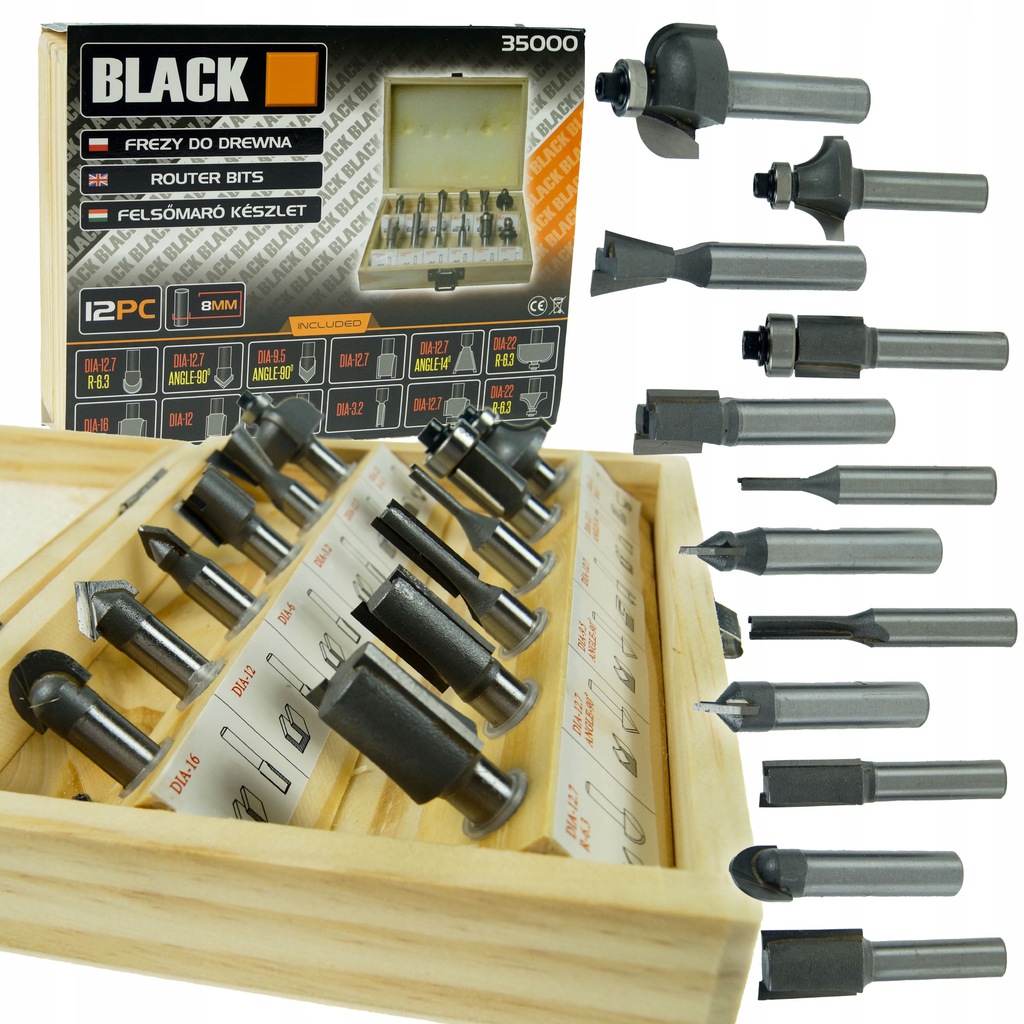 ZESTAW FREZÓW TRZPIENIOWYCH DREWNO 12 SZT