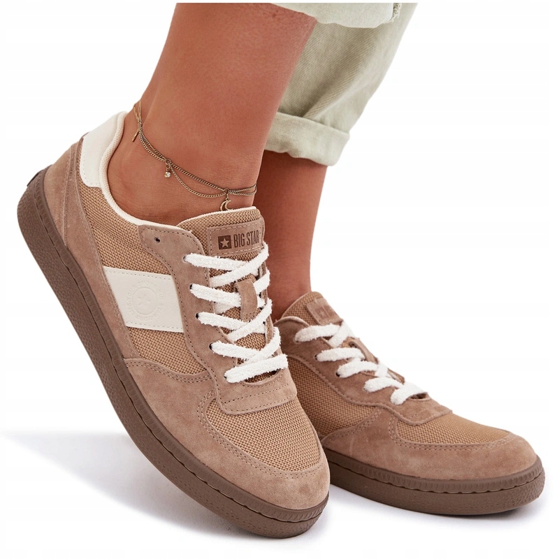 Sneakersy Damskie Niskie Sznurwoane Modne Big Star Beżowe 40