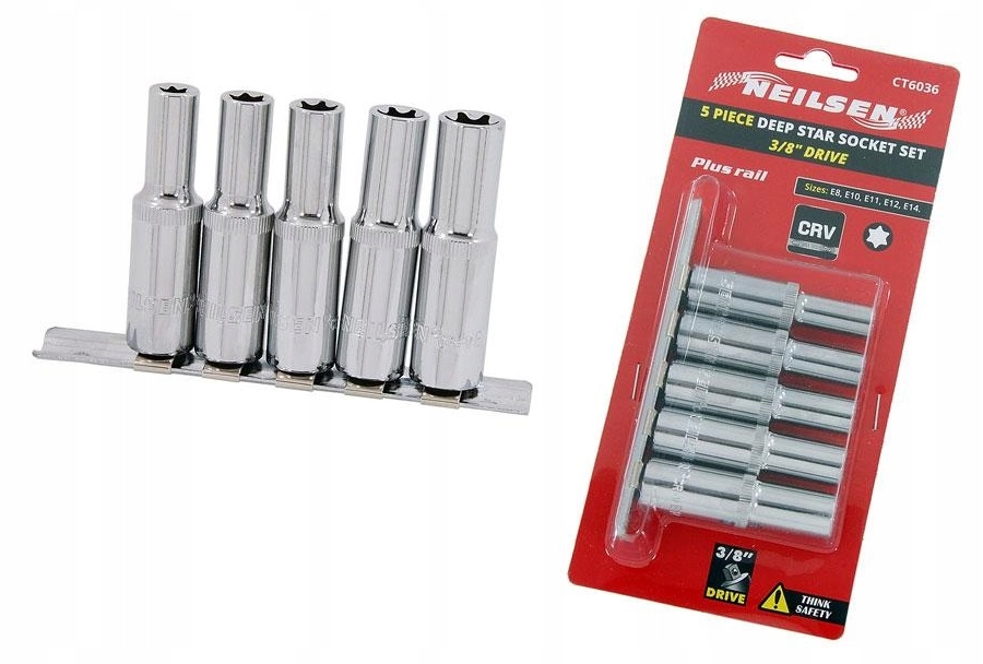 Zestaw Kluczy Nasadowych Nasadek Klucze Nasadowe Torx Torx-e E8-E14 3/8