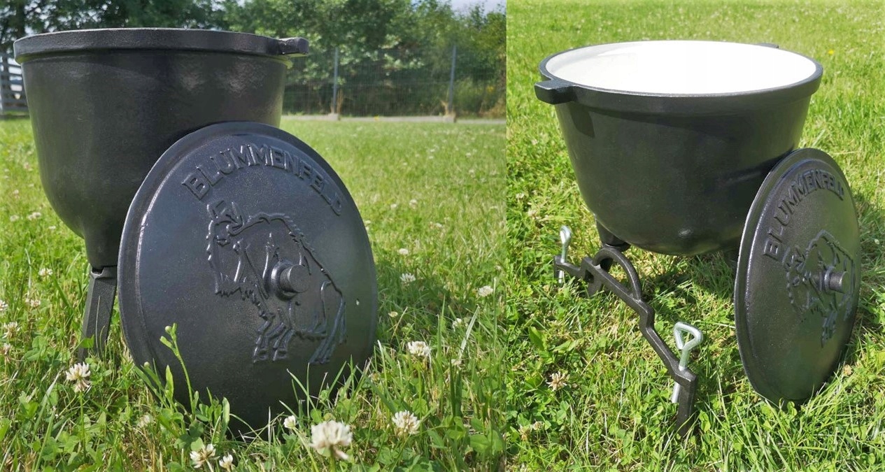 ŻELIWNY KOCIOŁEK 10L Emaliowany - duszonki, dymfoki, prażonki, gulasz, Stan opakowania oryginalne