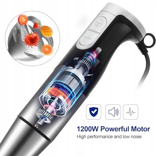 NWOUIIAY Blender Ręczny 6w1 1200W Zestaw Stalowy Do Zup Sałatek Warzyw — miniatura 3