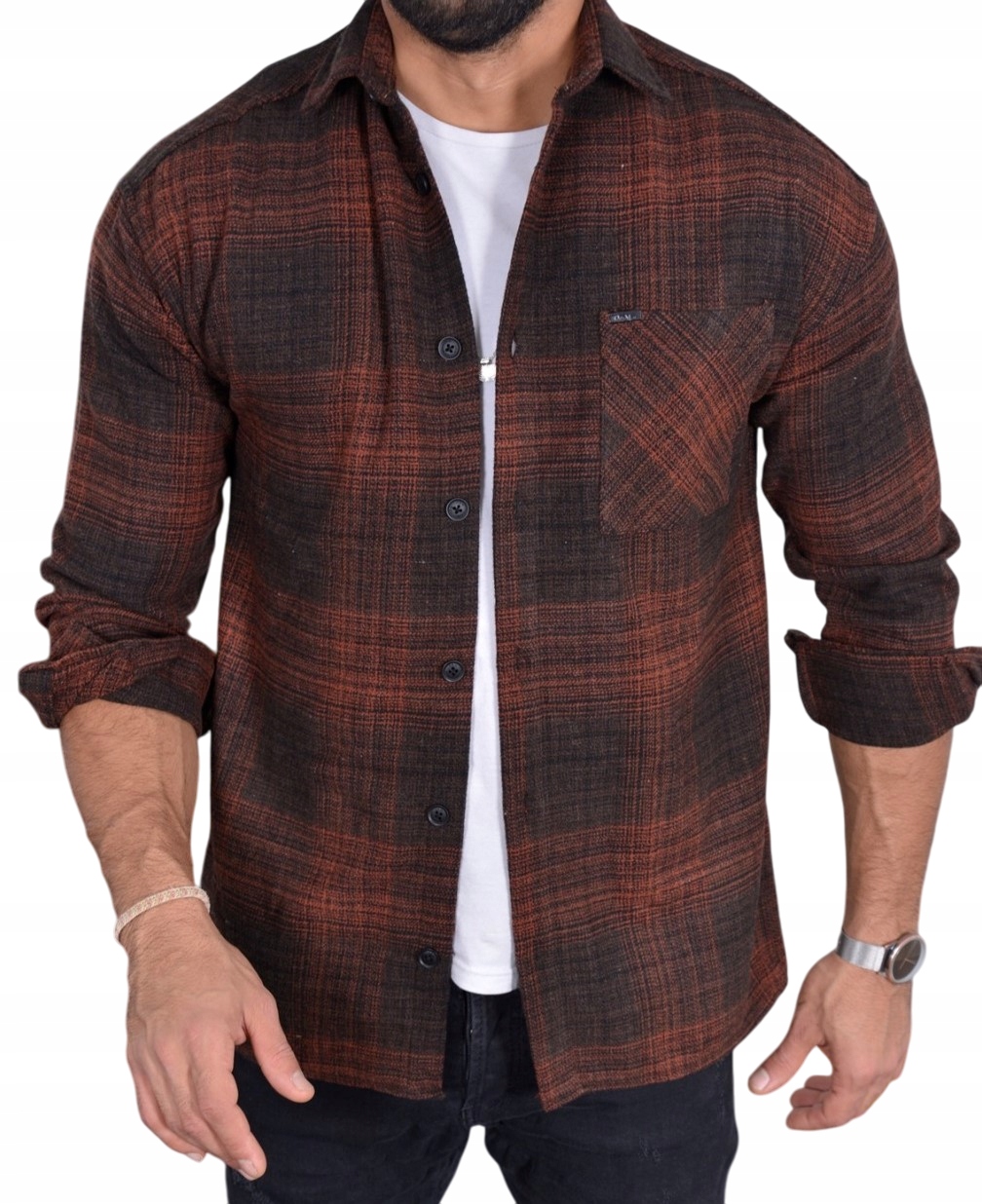 Flanelová pánská košile s mřížkou a kapsami, bavlněná XXL