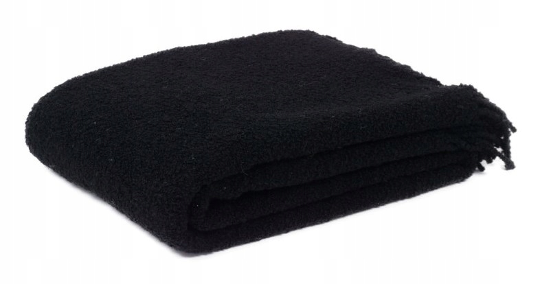 Vlněná deka Merino Bukle 140x200 Bouclé s třásněmi Černá Kampol