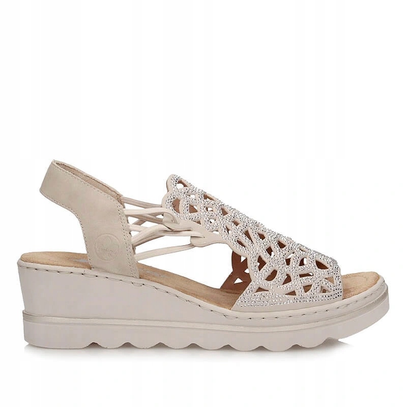 Sandały damskie Rieker 67465-62 beżowe wsuwane na koturnie