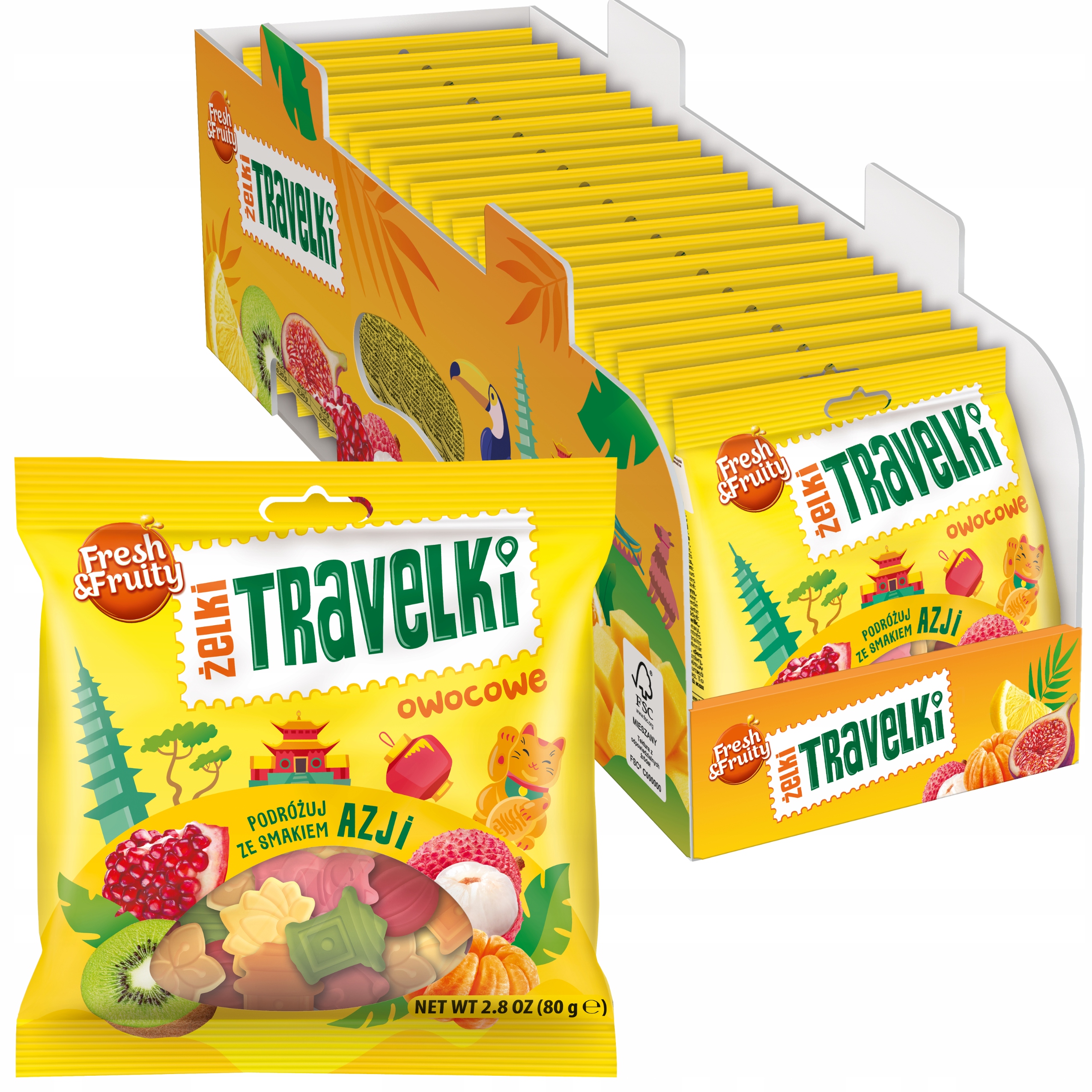 Żelki Owocowe smaki Azji Travelki Fresh & Fruity Wawel 80g 20 sztuk