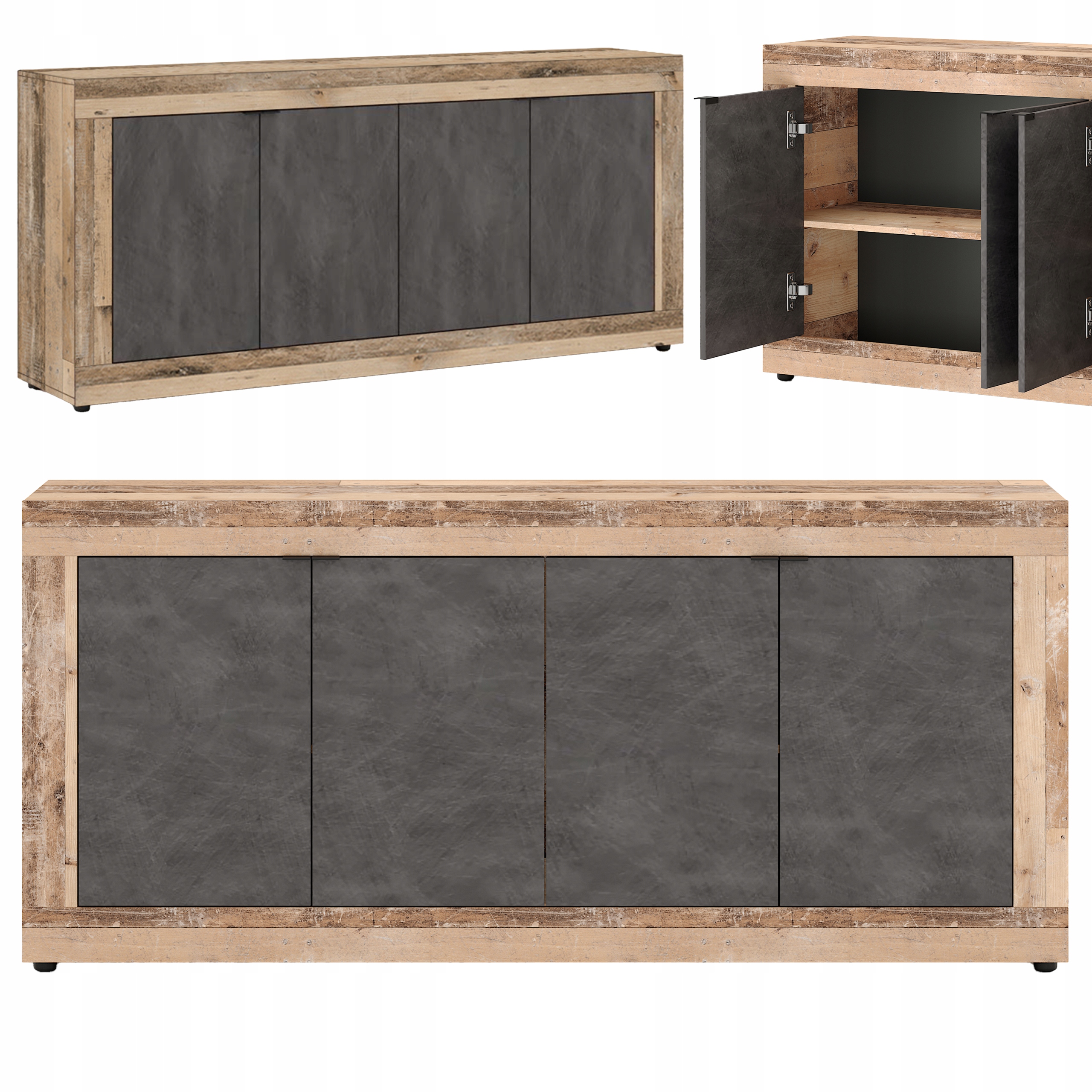 Dřevěná komoda do obývacího pokoje Předsíň Kancelář Vintage Dub Grafit Blago 180 cm