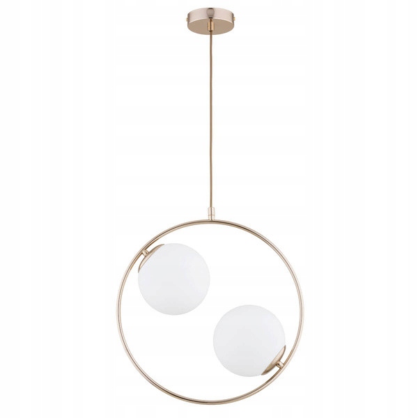 Alfa Závesná lampa Avia 2xE14 10W Mosadzná obruč Biele gule