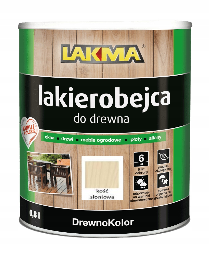 DREWNOKOLOR LAKIEROBEJCA DO DREWNA POŁYSK KOŚĆ SŁONIOWA 0,8L LAKMA