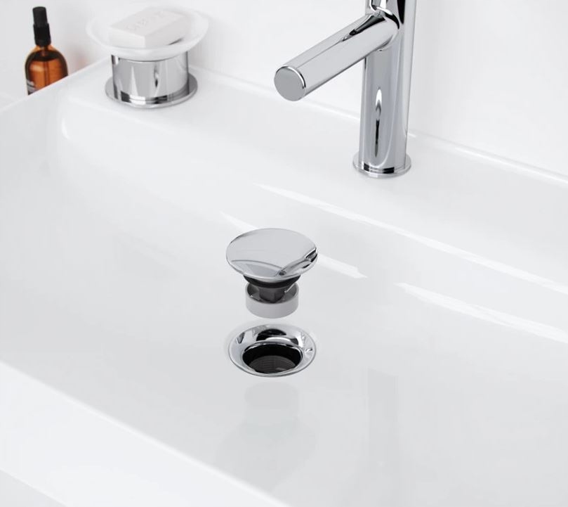 SYFON UMYWALKOWY KOREK KLIK KLAK DO UMYWALKI Z PRZELEWEM CHROM POŁYSK Materiał tworzywo sztuczne